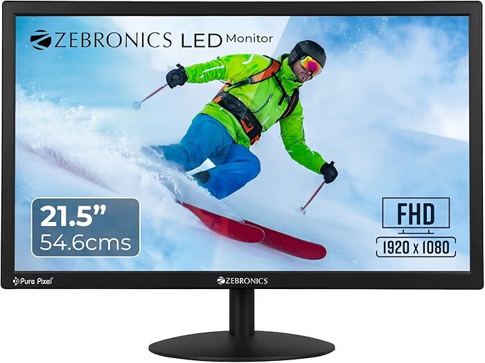 Zebronics 21.5” (54.6cm) LED Monitor, FHD 1920x1080, 250nits Brightness