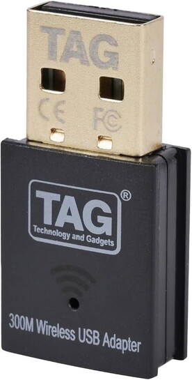 TAG Airlink 300 Mbps USB WiFi Adapter | 2.4GHz Mini Wireless Network Dongle for PC/Laptop/Desktop | USB 2.0 | Soft AP Mode | WPA/WPA2 Security | Plug & Play | Black
