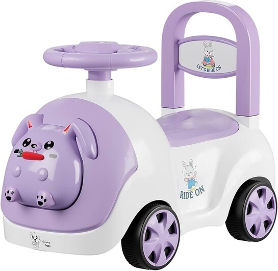 Bunny Manual Push Ride-On Toy Car with Back Support for Boys & Girls 1-4 Yrs, Distraction-Free, Non-Musical, Easy Installation, 50kg Capacity, Steering Wheel, Indoor Outdoor