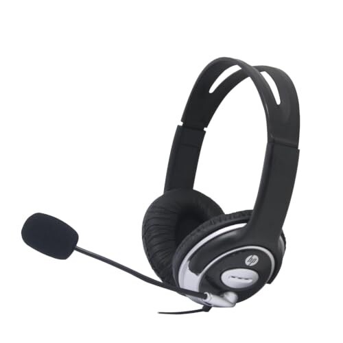 HP Wired On Ear Headphones with Mic with 3.5 Mm Drivers, in-Built Noise Cancelling, Foldable and Adjustable for Laptop/Pc/Office/Home/ 1 Year Warranty (B4B09PA)