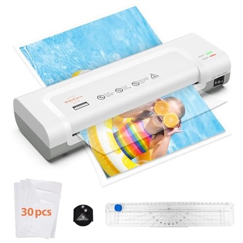 VidaTeco A4 Thermal Laminating Machine, Hot & Cold, with 30 Pouches, White