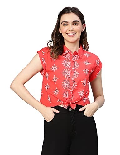 oxolloxo Women Floral Print Tie-Knotted Cotton Shirt