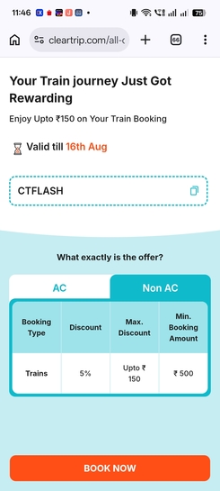 10 % discount on AC and 5 % discount on non AC 