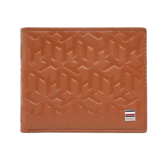 Tommy Hilfiger Men's Passcase Wallet Elgon - Tan | Embossed Leather | Global Coin Pocket | Stylish Purse for Men