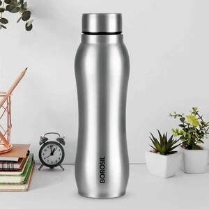 BOROSIL 740 ml Chillmate Single Wall Water Bottle for Office, School, College & Gym 740 ml Steel Bottle (Pack of 1, Steel/Chrome)