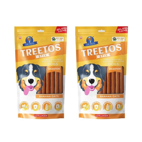 Dr. Pets Pack of 2 (85g Each) Treetos Soft Dog Treats | Chicken Sticks for Puppies & Adult Dogs | Training Chew Snacks for All Breeds | Banana Oats Flavor