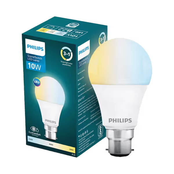 Philips SceneSwitch  3-in-1 Light Modes 10W LED Bulb |  CDL-NW-WW | B22 Base | Change Brightness with Wall Switch | Energy Efficient | Pack of 1