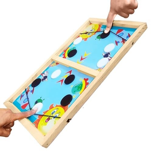 VGRASSP Fastest Finger Wooden Board Game for Kids & Adults - String Hockey Sling Puck Birthday Gift for Family Entertainment - Made with Pine Wood Structure (14 Inch Random Design)
