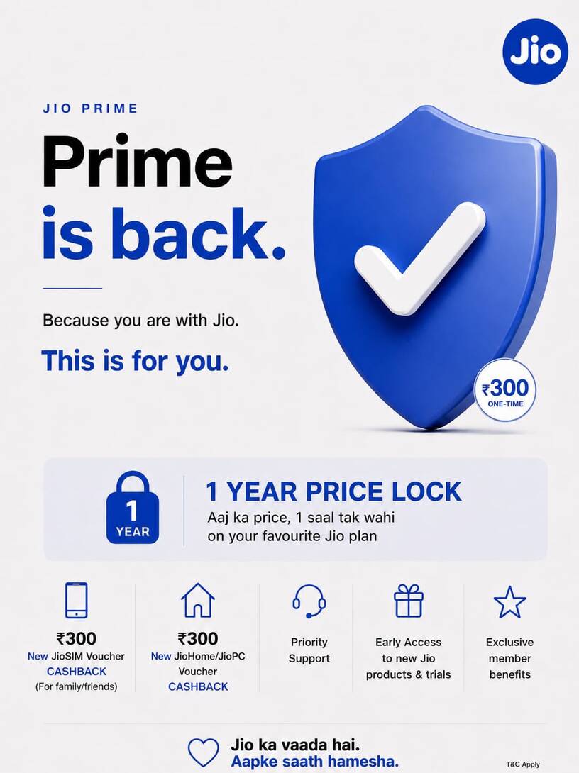Jio prime Lock recharge plans for 1yr at today's price 
