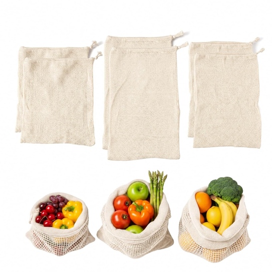 Cotton Vegetable Fridge Bags 6 Pcs | Drawstring | Keeps Veggies Fresh |