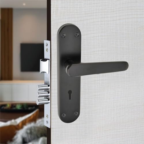 Milton Iron 8 Inch Mortise Lock Set with Lock Handle, Black, MHI-584