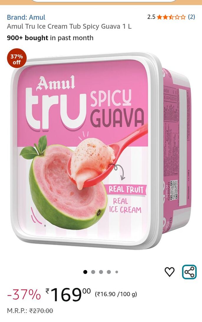 Amul Tru Ice Cream Tub Spicy Guava 1 L