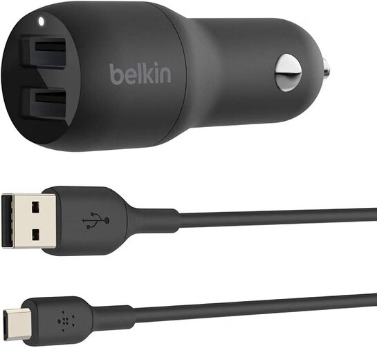Belkin 24W Dual USB-A Fast Charge Car Charger Adapter.