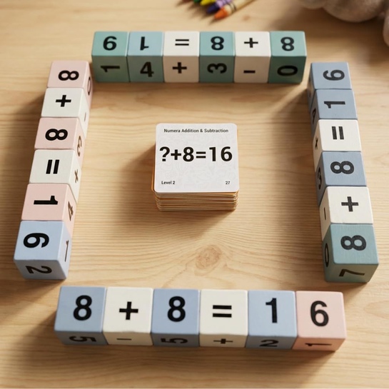 Addition Subtraction Wooden Math Blocks Game | Educational Toy | Age 4-8 | Screen Free Learning