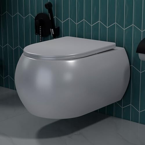 Plantex Imported Ceramic Wall Mounted Commode/Rimless Washdown Western Commode Toilet/Western Toilet with Soft Close Seat Cover - P Trap (Matt Grey)