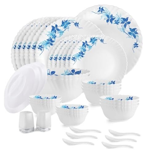 CELLO Blue Swirl Dazzle Series Opalware Dinner Set of 37 Pieces [20% Coupon]
