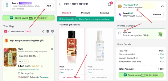 Myntra : Get a Free Gift + Sample 