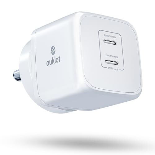 45W GaN Fast Wall Charger, with PD & PPS Support, USB 2C, 1A Port, BIS Certified,Compatible with All iPhones, iPads, Samsung Galaxy, Smartwatch and All Android Mobiles,White
