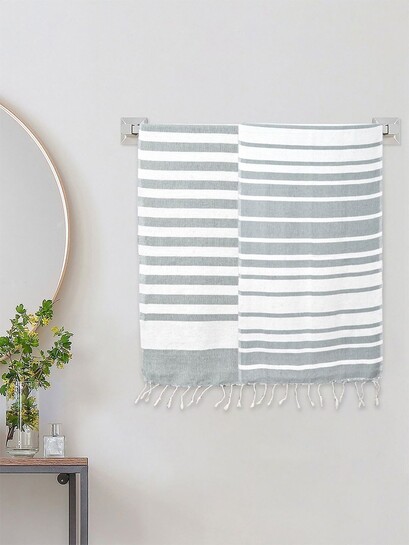 Buy KLOTTHE Multicoloured & Grey 2 Striped Cotton 233 GSM Bath Towel - Bath Towels for Unisex 40350214 | Myntra