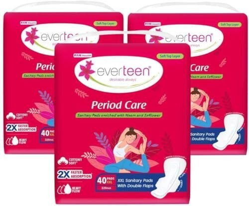 everteen XXL Soft Sanitary Pads for Women,320mm - 3 Pack (40 Pads Each, 320mm)