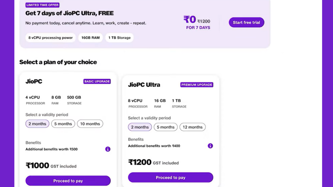 How much does a JioPC Cost? JioPC Pricing and Plans