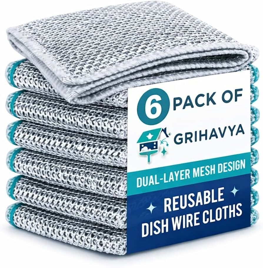 Wire Dish Wash Cloth Pack of 6 | Non Scratch | Steel Scrubber | Utensils Sinks Kitchen Counters