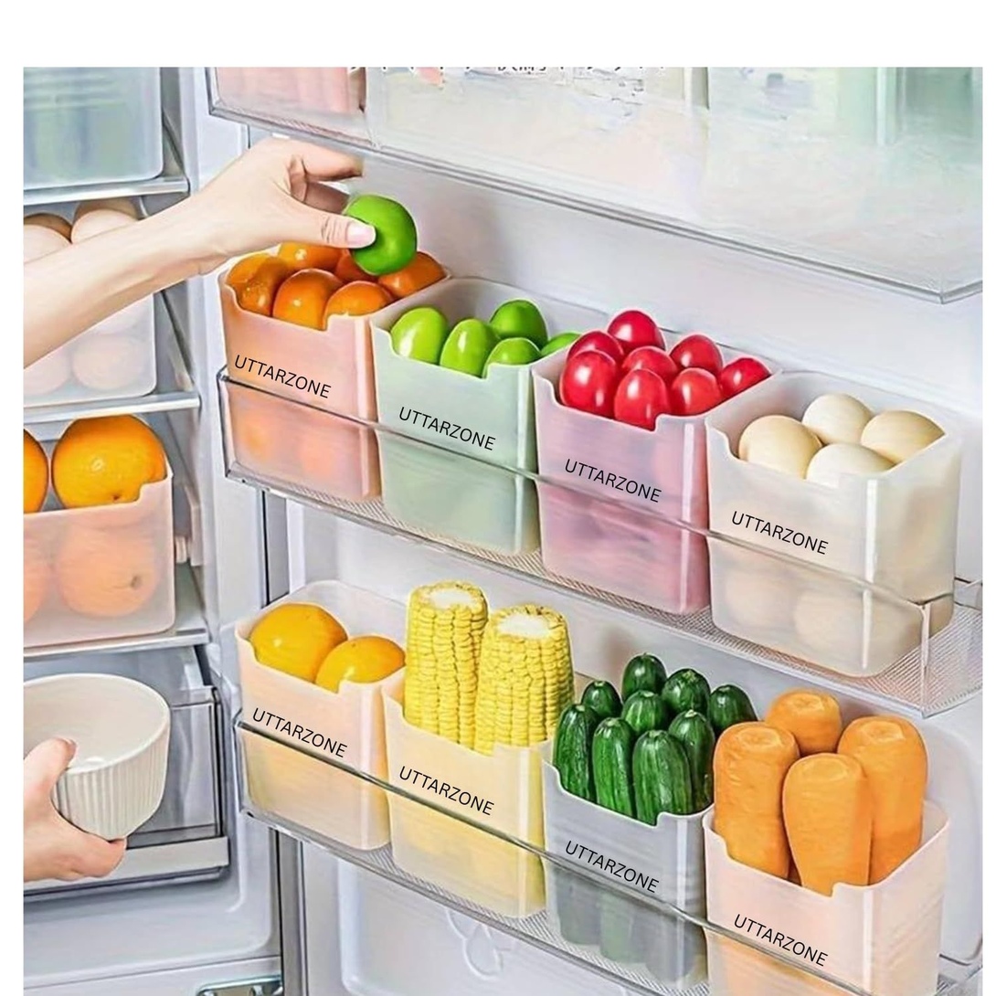 Fridge Storage Boxes Pack of 8 | Transparent | Space Saving | Fruits Vegetables | Kitchen Organizer