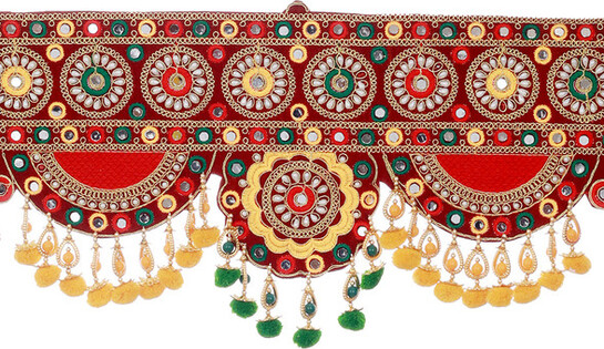 Tied ribbons branded hanging toran (bandhwar) decoration (for main door, temple)