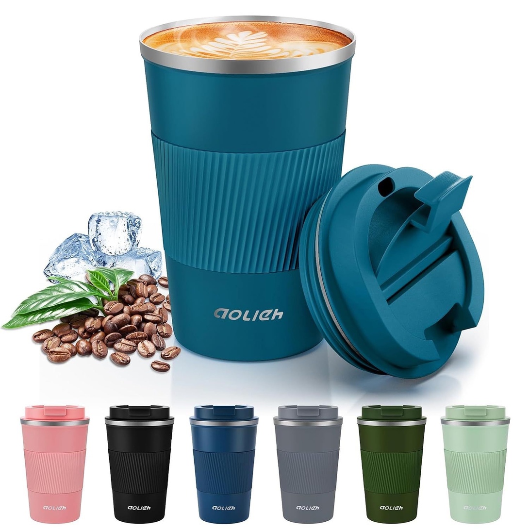 Thermal Travel Mug 380ml | Leak Proof Lid | Insulated Stainless Steel | Hot Cold | Blue