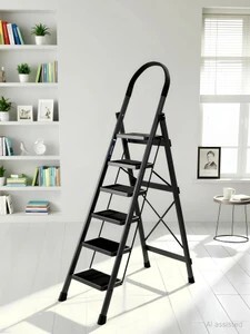 Plantex Ladder for Home/Anti-Skid Strong Foldable Wide 6 Step Ladder-(Apex -Black) Steel Ladder (With Platform)