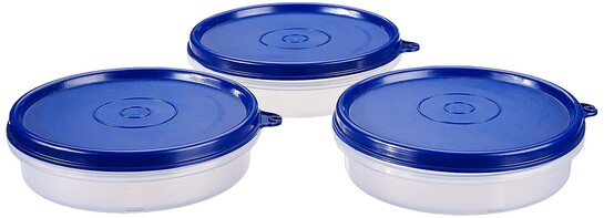 Amazon Brand - Solimo Plastic Lunch Box Set, 190 ml, Set of 3, Blue