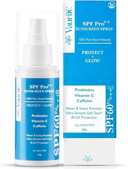 VauriiC Sunscreen SPF-60 Spray PA++++ For UVA/B & Blue Light Protection | No White Cast | Hyaluronic Cooling Sunscreen | All Skin Types | 100ml