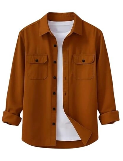 DEELMO Men's Casual Cotton Blend Shirt – Full Sleeve Dual Flap Pocket Button-Down
