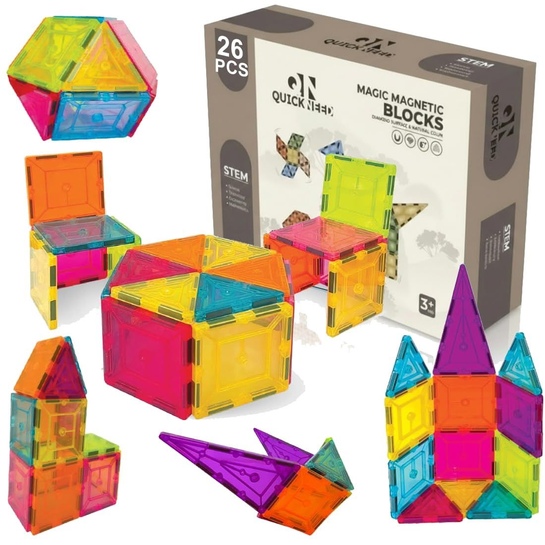 Magnetic Tiles Building Blocks 26 Pcs | 75mm Big Size | STEM | Brain Development | Age 3-8