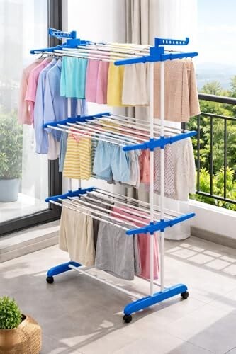 Heavy-Duty Clothes Drying Stand | Load Capacity 50 kg | (Double Pole_Blue)