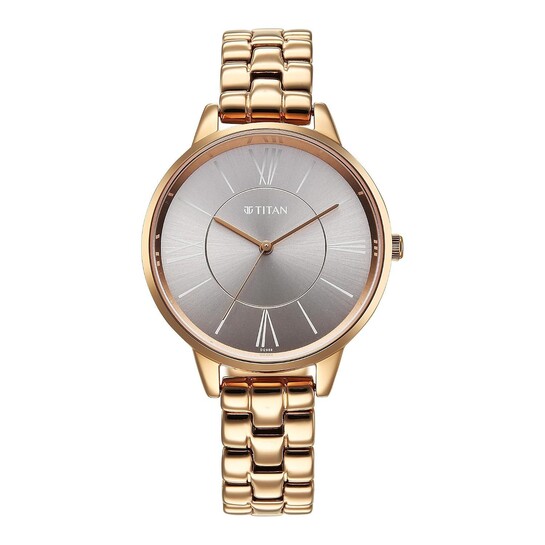 Titan Neo Quartz Analog Grey Dial Rose Gold Metal Strap Watch for Women