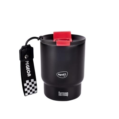 Pigeon Thermocup 350 ml: Stainless Steel Vacuum Insulated Coffee Cup/Tumbler for Hot and Cold Drinks, BPA-Free, Leak-Proof, Coffee Mug with Double Lid – Ideal for Car, Home, Office, Travelling|Black