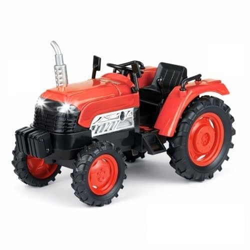 Farm Tractor Toy for Kids with Lights & Sound| Push-Back Action Farming Vehicle| Durable ABS Plastic Tractor Toy for Boys & Girls (3+ Years)|Red