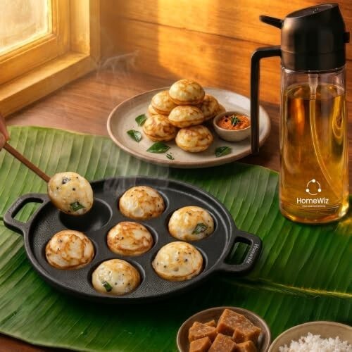 HomeWiz Cast Iron Appe Pan 7 Cavity 18 cm | Free Oil Dispenser 500ml | [₹1750 Coupon]