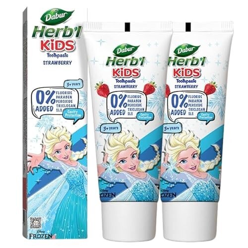 Dabur Herb'l Kids Elsa Frozen Toothpaste | 160g (Pack of 2 x 80g) | 3+ Years | Strawberry Flavour | No added chemicals | Cavity protection | Healthy Gums | SLS & Flouride free