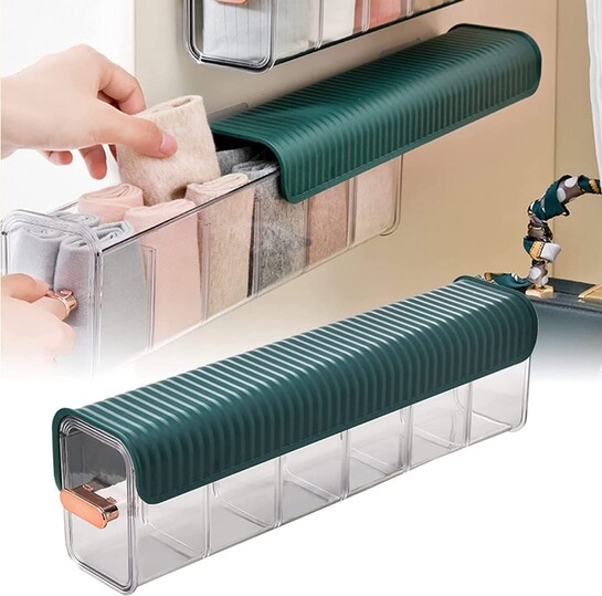 Arto Clear Wall Mounted Drawer Organizer, Wall Hanging Transparent Underwear Panties Storage Box Punch-Free Multifunctional Storage Box for Clothes, Socks, Ties