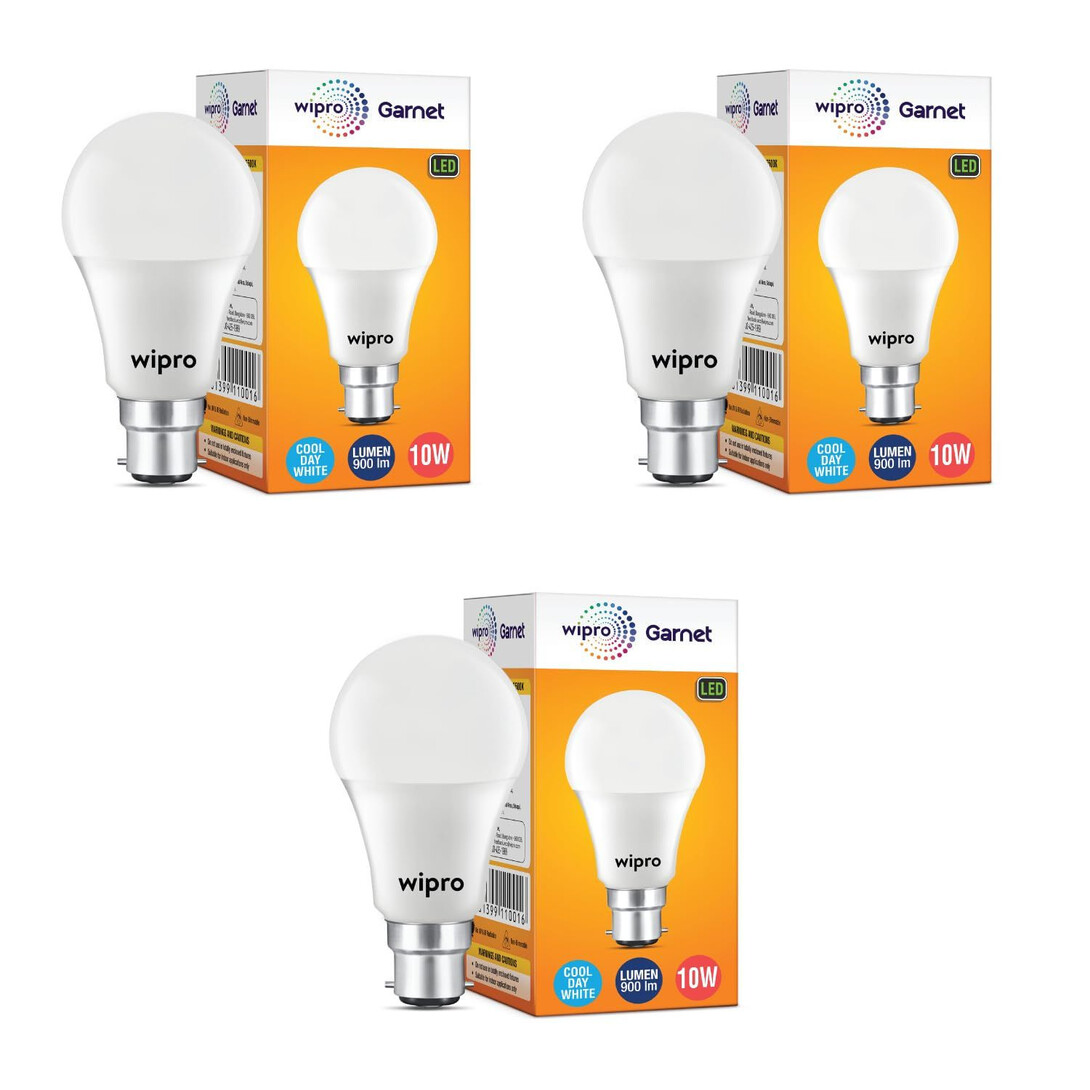wipro Garnet 10W B22 LED Bulb, Coolwhite (Pack of 3)