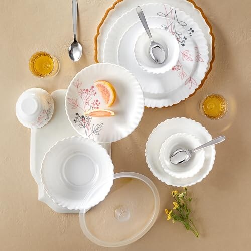 Larah by Borosil 41pc Opalware Dinner Set with Steel Spoon for Family of 6 (Aspen)