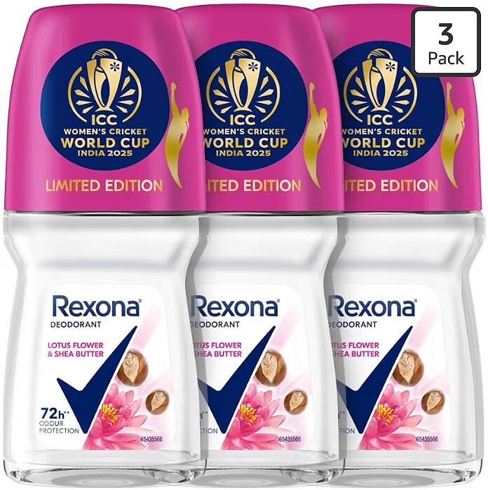 Rexona Lotus Flower & Shea Butter Antiperspirant Roll-On | for Women |72H Odour Protection  |50 ML (Pack of 3)