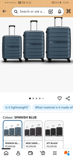 Aristocrat Liberty Set of 3 (Cabin+Medium+Large) Trolley Bag, 58+68+78Cm | Combination Lock | 8 Wheels | 5 Years International Warranty | Spanish Blue