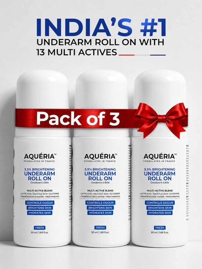 Aqueria 5.5% AHA BHA Underarm Brightening & 48-Hour Odor Protection Roll-On Set of 3