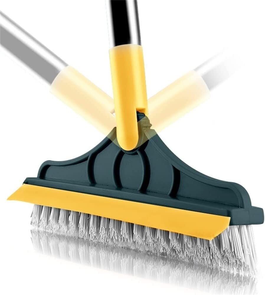 Arto 2 in 1 Bathroom Cleaning Brush With Wiper - 120° Rotate Floor Scrub Brush With Long Handle for Tiles, Home and Kitchen
