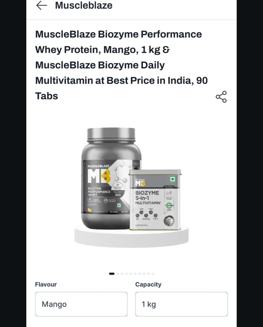 Muscleblaze Biozyme 1kg mango flavour + multivitamin tablets