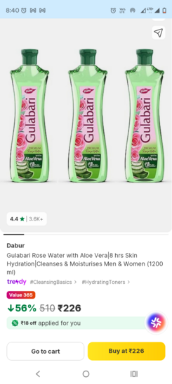 Dabur Gulabri Rose water with Aloevera  400ml*3