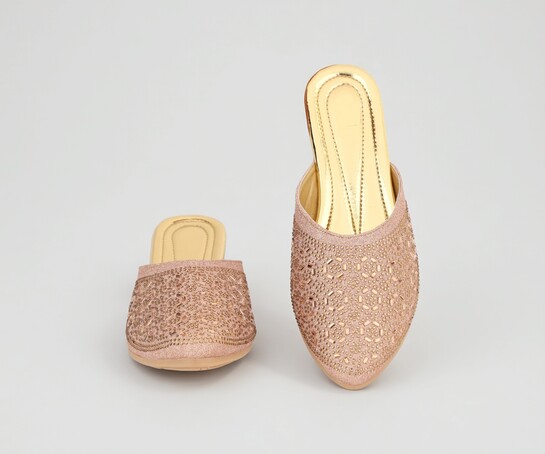 Sparkly Ethnic Slip-On Bellies & Open-Back Punjabi Mojari Flats for Ladies